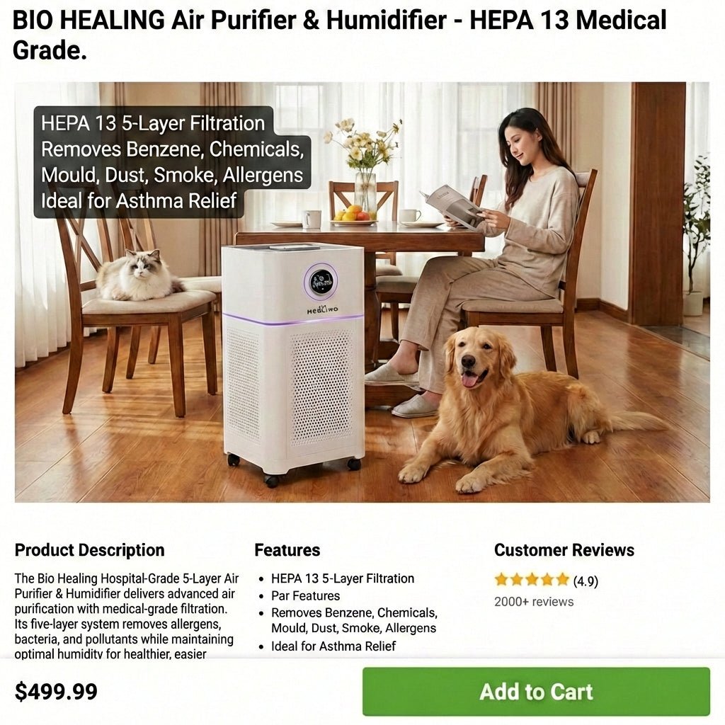Hospital - Grade 5 Layers HEPA 13 Air Purifier & Humidifier